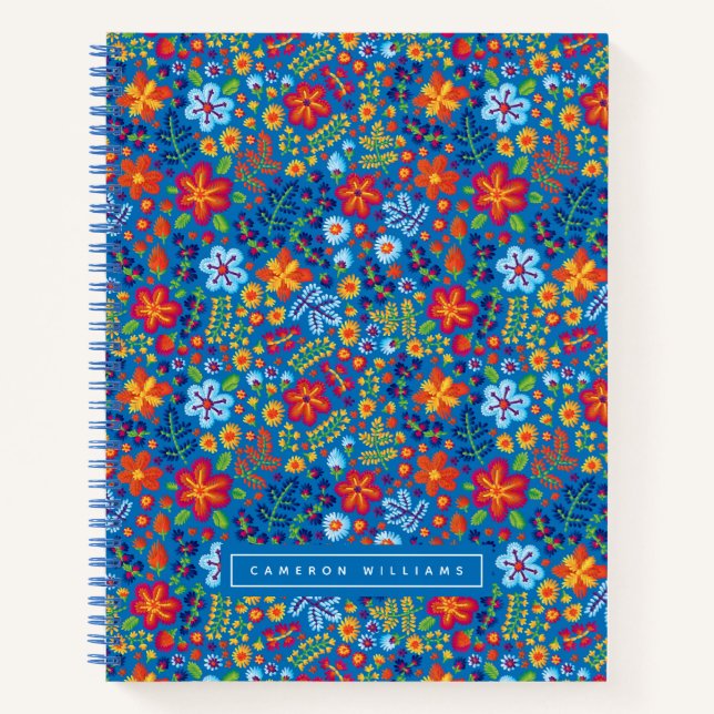 Cuaderno Agrega tu nombre | Patrón de bordado floral (Anverso)