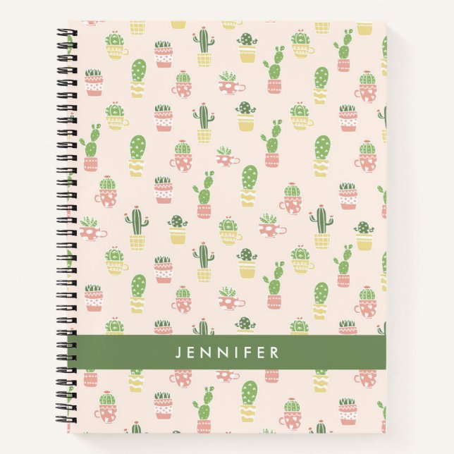 Cuaderno Agrega tu nombre | Patrón de cactus de corte (Anverso)