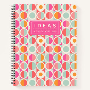 Cuaderno Agrega tu nombre   Patrón de círculo retro rosad