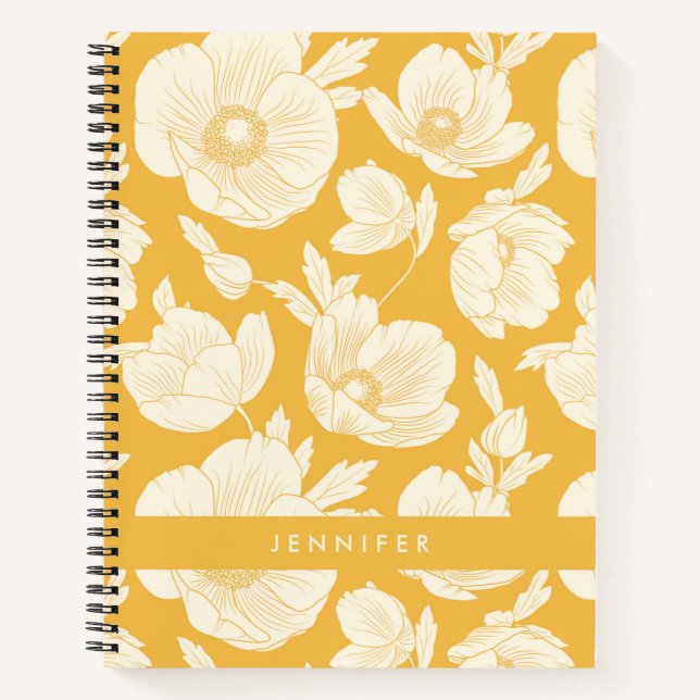 Cuaderno Agrega tu nombre | Patrón de flores doradas (Anverso)