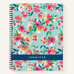 Cuaderno Agrega tu nombre   Patrón de flores pintadas