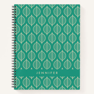 Cuaderno Agrega tu nombre Patrón de hoja verde estilizad