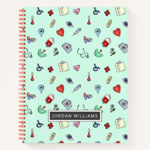 Cuaderno Agrega tu nombre   Patrón de iconos médicos redu