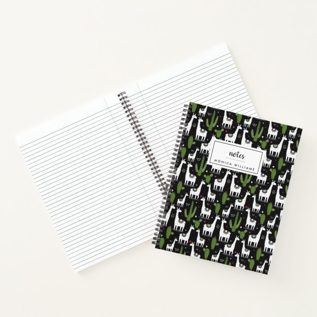 Cuaderno Agrega tu nombre | Patrón de Llama Feliz (Interior)