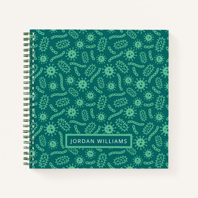 Cuaderno Agrega tu nombre | Patrón de microbios verdes (Anverso)