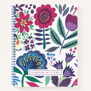 Cuaderno Agrega tu nombre   Patrón floral de arte popular 