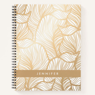 Cuaderno Agrega tu nombre Patrón floral de oro de Damask