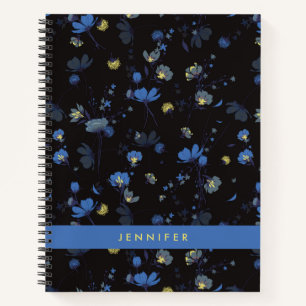 Cuaderno Agrega tu nombre   Patrón floral de soplo de vien