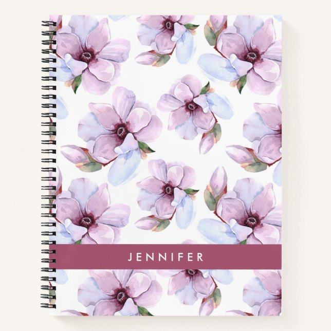 Cuaderno Agrega tu nombre | Patrón floral romántico (Anverso)