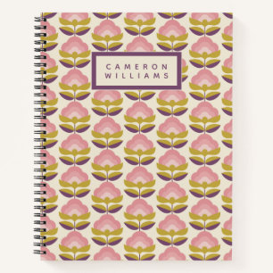 Cuaderno Agrega tu nombre   Patrón floral rosa y morado re