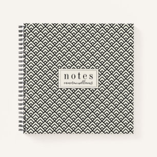 Cuaderno Agrega tu nombre   Patrón geométrico negro y bla