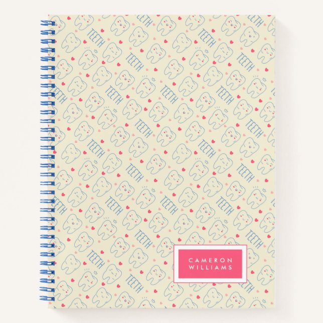 Cuaderno Agrega tu nombre | Patrón Pastel Feliz Dientes (Anverso)