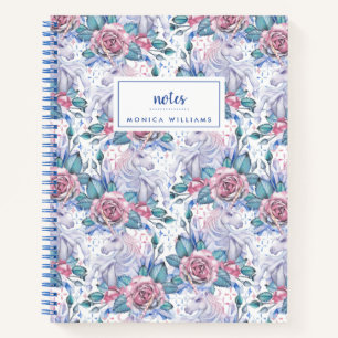 Cuaderno Agrega tu nombre   Patrón Rosa rosa y azul