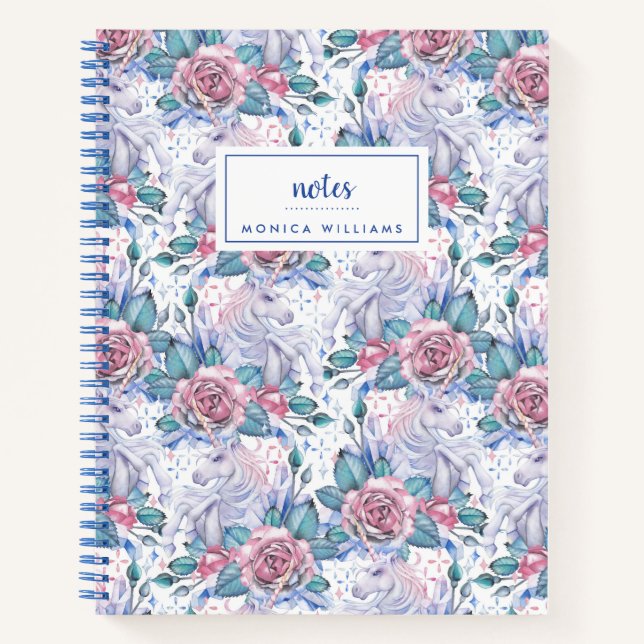 Cuaderno Agrega tu nombre | Patrón Rosa rosa y azul (Anverso)