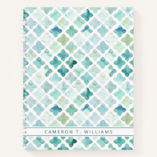 Cuaderno Agrega tu nombre Patrón turquesa pintado a mano