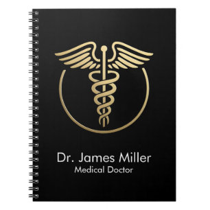 Cuaderno Agrega tu nombre Símbolo de Caduceo Médico Negro O