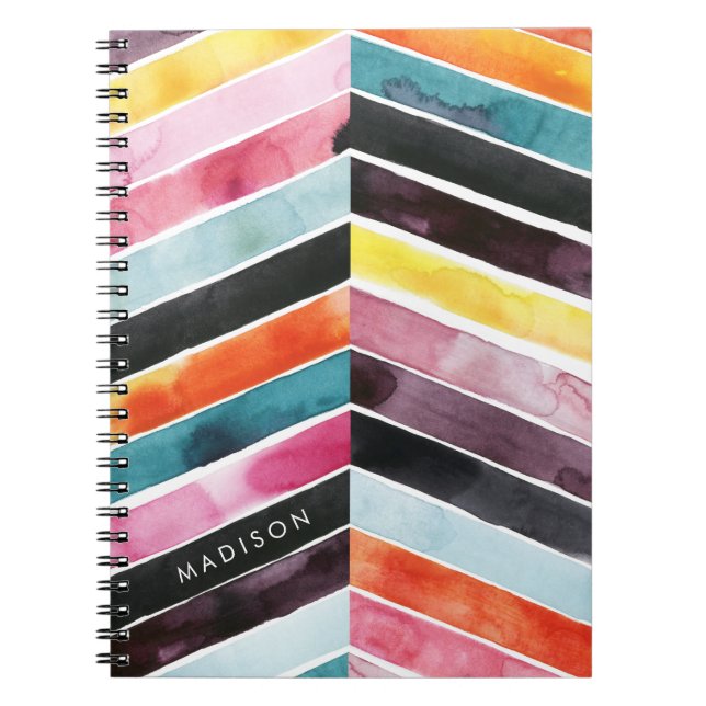 Cuaderno Agrega tu nombre | Vivid Watercolor Chevron I (Frente)