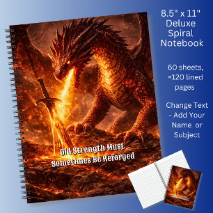 Cuaderno Agrega tu texto Nombre Dragón de Fuego con Espada 