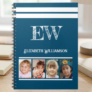 Cuaderno Agregar iniciales nombre 4 fotos azul blanco