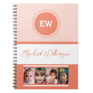 Cuaderno Agregar iniciales nombre 4 fotos blanco naranja