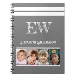 Cuaderno Agregar iniciales nombre 4 fotos gris blanco