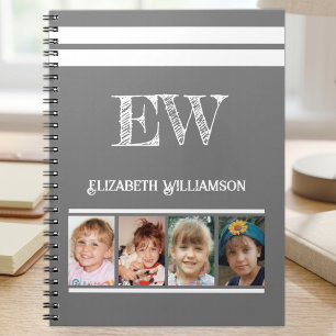Cuaderno Agregar iniciales nombre 4 fotos gris blanco