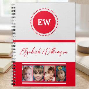 Cuaderno Agregar iniciales nombre 4 fotos gris rojo