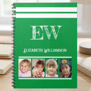 Cuaderno Agregar iniciales nombre 4 fotos verde blanco