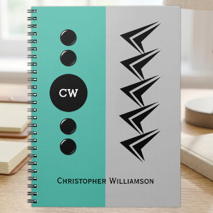 Cuaderno Agregar iniciales nombre azul verdoso y gris