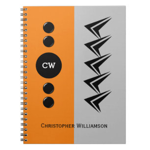 Cuaderno Agregar naranja de nombres de iniciales y gris