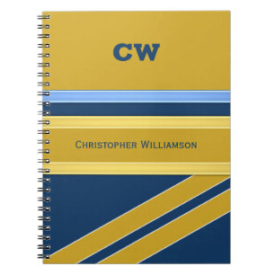 Cuaderno Agregar nombre e iniciales azul dorado oficina