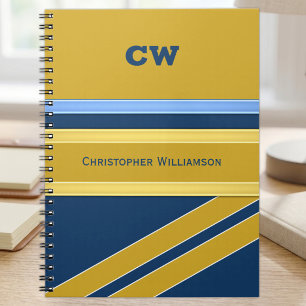 Cuaderno Agregar nombre e iniciales azul dorado oficina