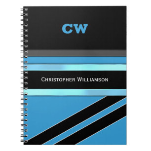 Cuaderno Agregar nombre e iniciales azul negro oficina