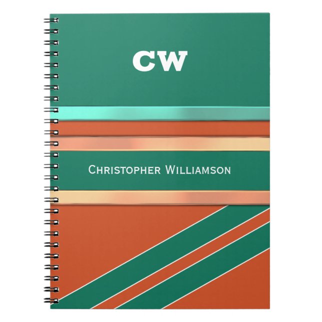 Cuaderno Agregar nombre e iniciales oficina de naranja verd (Frente)