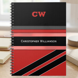 Cuaderno Agregar nombre e iniciales rojo negro oficina