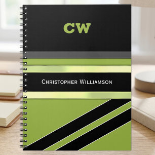 Cuaderno Agregar nombre e iniciales verde negro oficina