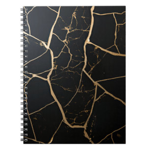 Cuaderno agrietado de mármol negro y dorado elegan