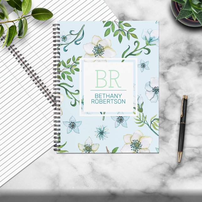 Cuaderno Agua Azul Bonito Floral Personalizado (Subido por el creador)
