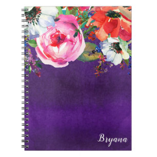 Cuaderno Agua Brillante Floral Morado Chic Fiesta Personali