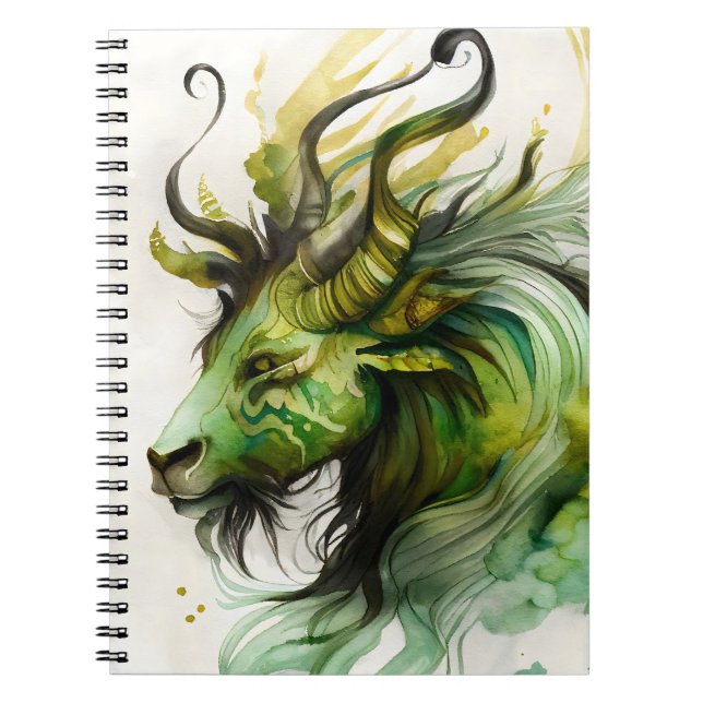 Cuaderno Agua de fantasía Qilin en verde y oro (Frente)