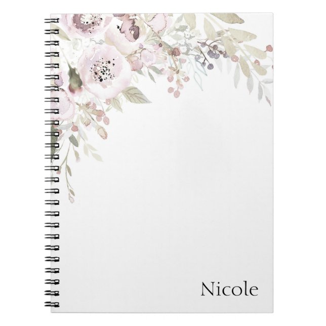 Cuaderno Agua rosa suave Elegante Personalizado de Glam Flo (Frente)