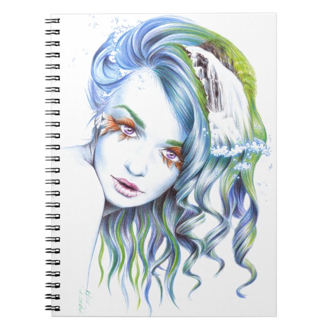 Cuaderno Agua Sirena mujer chica Retrato Surreal Fantasía (Frente)