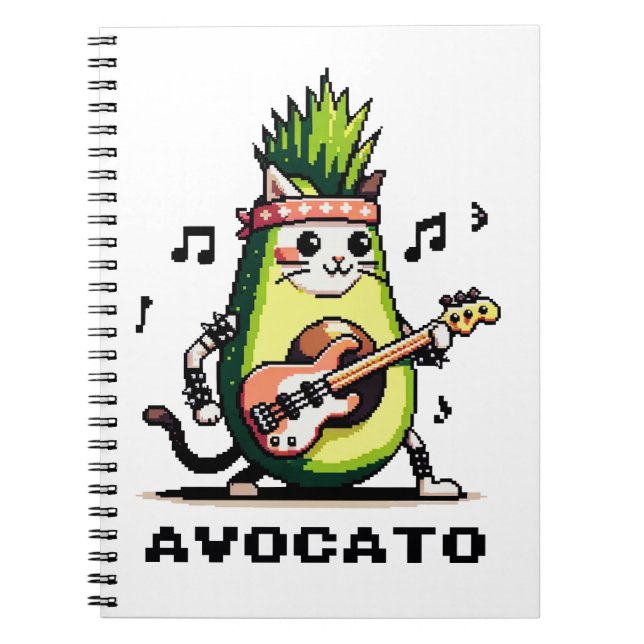Cuaderno Aguacate - Gracioso Pixel Art Aguacate Gato Jugand (Frente)
