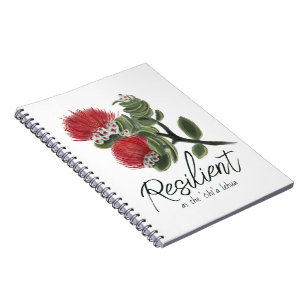 Cuaderno Aguamarina de Flor de Lehua Roja Hawaiana Resilien