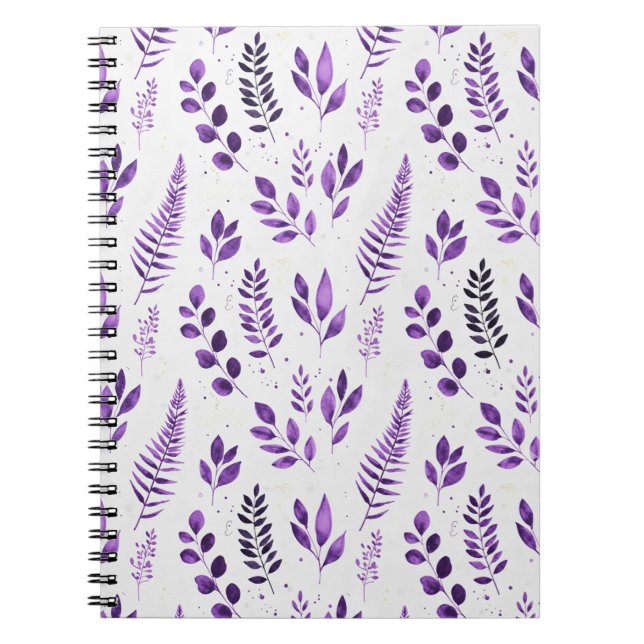 Cuaderno Aguamarina de Lavanda Helechos y Hojas Botánicas e (Frente)