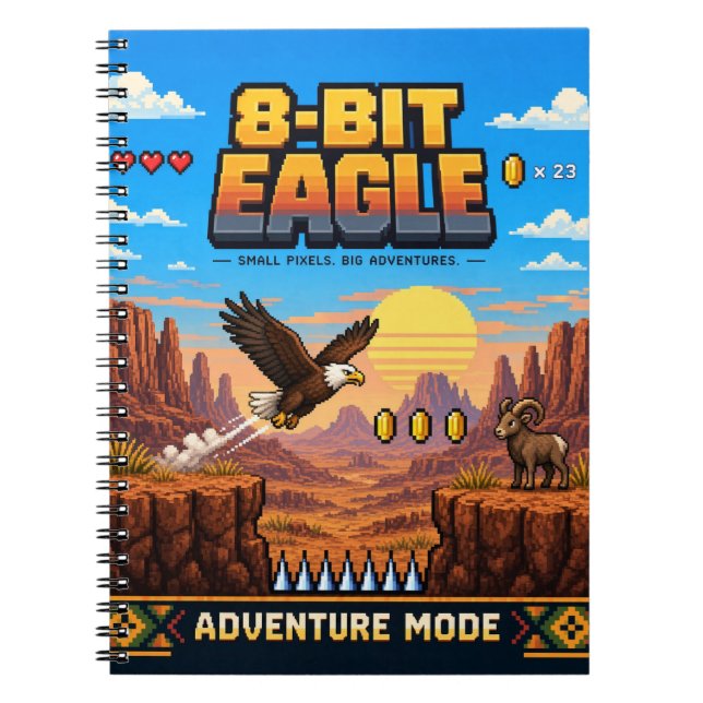 Cuaderno Águila, Arte de Pixel Retro de 8 Bits (Frente)