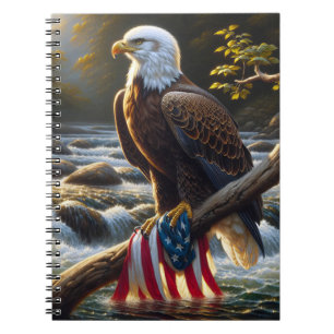 Cuaderno Águila calva con bandera estadounidense en una suc