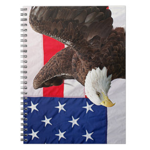 Cuaderno Águila calva con la bandera estadounidense
