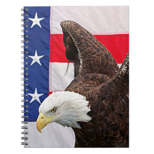 Cuaderno Águila calva con la bandera estadounidense