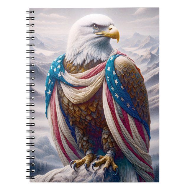 Cuaderno Águila calva con lágrimas y bandera estadounidense (Frente)